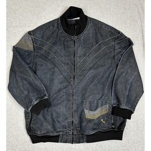 Rocawear Jacket Women 3XL Black Denim Full Zip Bomber Chevron V Stitch Mock Neck